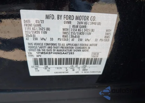 2022 Ford Explorer Limited z USA, uszkodzony, nr VIN 1FMSK8FH6NGA47283